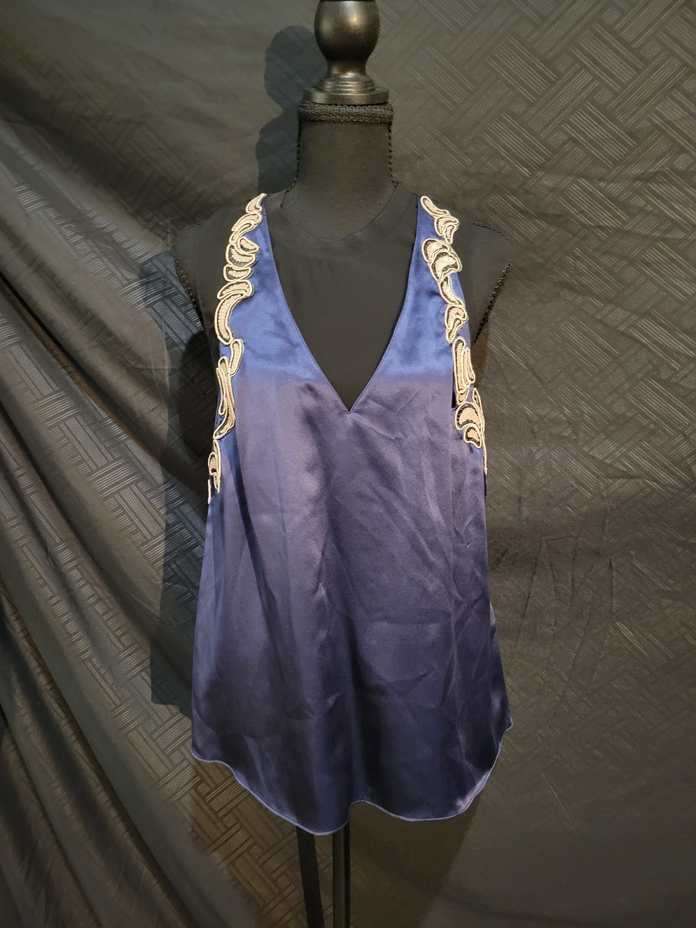 3.1 Phillip Lim Navy blue silk sleeveless Sheer Back Sequin blouse top sz 0